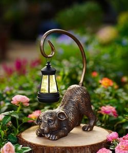 Qeeman Dog Statues with Solar Lantern- Garden Decor for Outside Outdoor Decorations Yard Art Figurine for Patio,Balcony,Porch,Lawn Ornaments