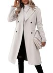 Danedvi Womens Long Double Breasted Coats Lapel Collar Pea Coat Winter Slim Fit Jackets Trench Coat Outwear, M-white, Small