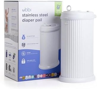 Ubbi Fluted Stainless Steel Diaper Pail, Odor Locking, No Special Bag Required, Award-Winning, Registry Must-Have, White