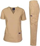 Dagacci Scrubs Medical Uniform Women and Man Scrubs Set Medical Scrubs Top and Pants, Khaki, S