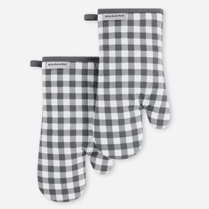 KitchenAid KA Gingham OM Oven Mitt Set, 7"x13", Charcoal Grey