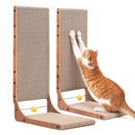 FUKUMARU Cat Scratcher, 68 cm Cat Scratch Pad for Indoor Cats, L Shaped Cardboard Vertical Cats Scratching Board with Ball Toy, Walnut Color, 2 Packs