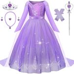 Aoiviss Princess Dress for Girls Purple Princess Dress Up Clothes with Accessories Halloween Snow Queen Party Cosplay