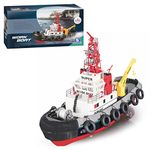 YUEG 2.4GHz Remote Control Boat, 5CH Tug Harbor Fire Extinguisher for Adults and Children, 60 cm Large Rescue Track Water Fireboat Speedboat - RTR