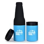 Keep em Cool Vacuum Insulated Beer Bottle & Can Cooler With Beer Opener- Double Walled, Stainless Steel Drink Cooler For Beers & Beverages- Easy To Hold For BBQs & Camping- Great Beer Gift (Blue)