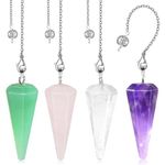 4 Pcs Pendulum Crystal,Crystal Pendulum Hexagonal Reiki Healing Crystal Points Gemstone Dowsing Pendulum for Divination Scrying Wicca Crystal Meditation Gifts