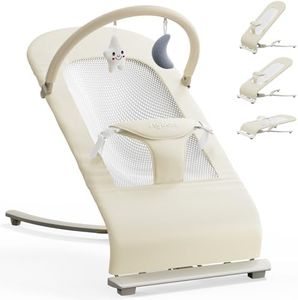 3-in-1 Portable Baby Bouncer & Rocker Chair for Newborn to Toddler - 4 Adjustable Recline Positions, Breathable Cotton Fabric, Natural Vibration, Supports Up to 33 lbs (Oatmeal Khaki)