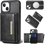 PULOKA Wallet Back Case - Compatible with iPhone 14 - Vegan Leather Phone Cover - Detachable Card Holder Case with Kickstand - Shockproof, Anti Scratch & Raised Edges for Protection - Black