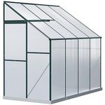 Outsunny 8' x 4' x 7' Aluminum Polycarbonate Lean-to Greenhouse, Outdoor Walk in Garden Green House with Roof Vent for Plants, Herbs, Vegetables, Green