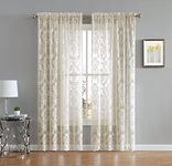 LinenZone Flowing Lace Curtains with Damask Pattern. Pair of Sheer Curtains for Windows for Privacy, Light Filtering & Beautiful Décor. Perfect for Living Room, or Kitchen (Fiona, 54 x 63 Linen)