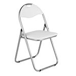 FB FunkyBuys Folding Chairs Faux Leather Padded - Home Office Dining Steel Fabric Seat & Back Rest Computer Office Desk Chair - Heavy duty camping chair (White, Pack of 1)