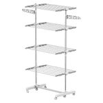 HOMCOM 4-Tier Clothes Drying Rack, Stainless Steel Laundry Rack with 2 Side Wings and 6 Castors, Collapsible Adjustable Clothes Airer for Indoor Outdoor, White