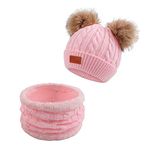 PEECABE Winter Toddler Knitted Hat Scarf Set Baby Girl Hats Twist Pompom Beanies Kids Boys Warm Hat Set 2-8 Years (Light Pink Set,2-8 Years)