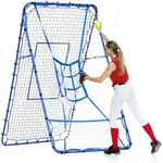 7×4FT Baseball Pitching Rebounder Net, Softball Practice Equipment for Pitch Back with 2 x 6-Angle Quick Adjustments, Batting Target Ribbon, Sport Training Hitting Nets for Backyard