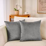 Hafaa Velvet Cushions with Covers Included Sets 4 (2 Grey Cushion Covers 45 x 45, 2 Cushion Inserts) Luxury Decorative Fluffy Square Throw Pillow Case Sofa Cushion with Invisible Zipper