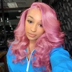 Lady Miranda Pink Wig Loose Wave Lace Part Wig Nature Curly Synthetic Heat Resistant Weave Full Wigs for Black Women (Pink)