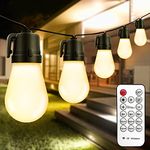 ASAHOM Outdoor String Lights with Remote, ASAHOM 48FT Dimmable Patio Lights with 15 Shatterproof LED Bulbs, IP65 Waterproof Outdoor LED Lights for Party Wedding Christmas Decorations