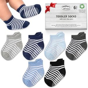 Mother's Choice Organic Cotton GOTS Certified Ankle Baby Socks 6 Pairs, 6M - 5Y For Infants & Toddler Socks Non Slip Baby Girl & Boy Socks (US, Age, 1 Year, 3 Years, Boy's White Stripe)
