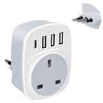 UK to Italy Plug Adapter,SHUOMAO UK to Italy Travel Adapter with 4 USB(1 USB C),UK to Italy Plug Converter Power Adapter for Italy Italian Chile Ethiopia Libya Syria Tunisia Uruguay(Type L)