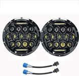 Ricoy DOT Approved,7 Inch Round Headlight Headlamp 75W LED Projector Headlight with DRL for Wrangler JK TJ LJ CJ and Motorcycle(Pack of 2)