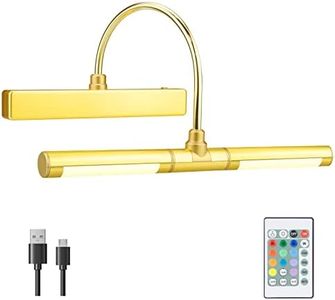 BIGMONAT Wireless Picture Wall Lights with Remote,Rechargeable Battery Led Picture Lights 28 LEDs,13 Inches Rotatable Light Head with 12 Color Changing Dimmable Display Lights for Paintings-Gold