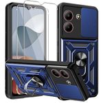 KZIOACSH Case for ZTE Blade A54/Blade A34, [360 Degree Rotation Ring Kickstand][Slide Camera Lens] Hard PC+Soft TPU Protective Cover Military Anti-Scratch Tough Shell with 2 Tempered Glass, Blue