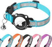 AgoumLux Airtag Cat Collar, Reflective Cat Collar with Apple Air Tag Holder, Breakaway GPS Tracker Pet Collar with Bell for Cat Kitten, Airtag Not Included, Blue, XS(7-9 Inch)