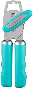 Zulay Kitchen Heavy Duty Stainless Steel Can Opener Manual with Bottle Opener - Rust Proof Manual Can Opener With Turn Knob & Comfy Soft Grip Handles - Turquoise