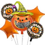 AMFIN (Pack of 5) Happy Halloween Party Scary Pumpkin Foil Balloons - Orange