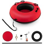 GYMAX Snow Tube, 40" Puncture-Proof Sled Ski Tube for Adults Kids, Cold-Proof Sledding Toboggan w/Seat Cushion, Canvas Cover, Tow Strap, Pump & Repair Kit, Commercial Grade (Red, 1 Person)