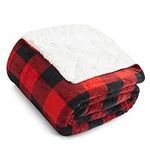 JINGCHENG Buffalo Check Sherpa Fleece Throw Blanket Super Soft Plush Warm Reversible Flannel Blanket for Couch Bed (Checker-Red/Black, Throw(50"x60"))