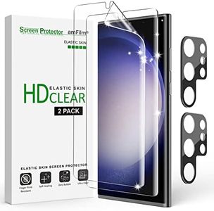 amFilm [2+2 Pack] Compatible with Elastic Skin Samsung Galaxy S23 Ultra 5G 6.8 inch Screen Protector, Fingerprint ID Compatible, with Easy Installation Tool, TPU Film Full Coverage