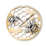 Lumia Luxury Metal Analog Display Wall Clock with Honey Bees Design|Golden|Perfect Home Decor Item|Wall Clock for Living Room, Bedroom| 40 cm | Great Gifting Item for Housewarmings, Weddings.