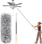 SOFLIN Microfiber Feather Extendable Duster with 100 inches Extra Long Pole, Bendable Head & Long Handle for Cleaning Fan, High Ceiling, Blinds, Furniture & Cars (Grey)