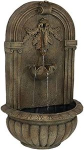 Sunnydaze Florence 27-Inch Polystone Outdoor Wall Water Fountain - Electric Submersible Pump - Florentine Stone Finish