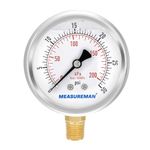 MEASUREMAN 2-1/2" Dial Size, Oil Filled Pressure Gauge, 0-30psi/kpa, 304 Stainless Steel Case, 1/4" NPT Lower Mount