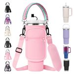 Sleeve Bag with Strap for Stanley 30 oz Tumbler with Handle & Simple Modern 30oz Travel Coffee Mug - Water Bottle Sling Holder for Stanley Cup Accessories with Paracord Handle & Straw Cover-Pink