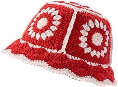 JiaTL WeyJia Crochet Bucket Hat for Women Knit Handmade Foldable Floppy Beach Hat Fashion Cute Comfy and Casual (B-Magenta)