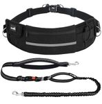 Pecute Hands Free Dog Leash, Dog Leash, Walking, Training, Hiking, Adjustable Waist Belt and Water Pouch for Running, Jogging, Black