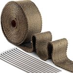 ilauke 10M*5CM Exhaust Wrap Roll Titanium for Motorcycle Heat Shield Tape + 10Pcs Stainless Ties