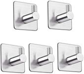 LOOGI Adhesive Hooks, Door Hooks Heavy Duty Towel Hooks Stick on Wall Waterproof Stainless Steel Robe Hanger for Hanging Bathroom Kitchen Home 5 Pack