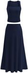 PRETTYGARDEN Women Two Piece Skirt Set Trendy Summer 2025 Crop Tank Top Flowy Midi Skirts Matching Ribbed Knit Casual Outfits (Navy,Medium)