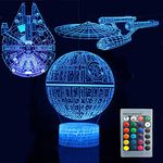 3D Illusion Star Wars Night Light Three Pattern Death Star/Millennium Falcon/Starships Interstellar 7 Color Change Decor Lamp Desk Table Night Light Lamp for Kids Children Holiday Gift