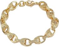 THE BLING KING Men's 8-inch Gold 9mm 3D Patterned Tulip Bracelet: Exquisite Detailing, 8mm Width, Lobster Claw Clasp, Ideal Fit for 8 to 9-inch Wrists with a Luxurious Weight of 26 grams