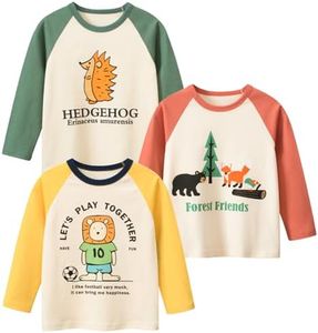 Boys Girls Long Sleeved T-Shirt Toddlers 3 Pack Cotton Casual Crewneck T-Shirts Kids Fashion Graphic Tops 2-9Y, Pack of D/2-3T