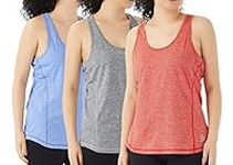 TEX2FIT 3-Pack Active Tank Tops, Quick Dry Stretch Yoga Tops, Racerback Tank Top (3pcs Set) (Blue/Crimson/Grey, Large)