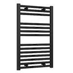 Reina Straight Heated Towel Warmer, Modern Towel Radiator Wall Mounted, Flat Heating Ladder, Bathroom Accessories, Towel Rail with Fixtures, 800mm x 500mm (Black)