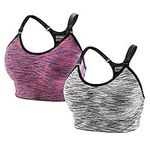 QXURkut 2 Pack Women Sports Bras, High Impact Seamless Wirefree Padded Yoga Bralette Running Workout Gym Top Bra with Adjustable Straps (Black Purple, L)