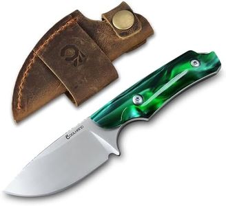 Cool Hand 5.98" Horizontal Carry Knife, Full Tang Compact Survival Hunting Knives, Leather Belt Loop Sheath with Buckle, Outdoors Drop Point 440C Fixed Blade, Green Pearl Handle