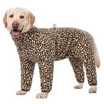 Dog Winter Warm Coats 4-Legs Fleece for Large Medium Dogs, High Collar Dog Cold Weather Coat Full Body Dog Snowsuit Comfort Windproof Dog Sweater (Leopard, XL)